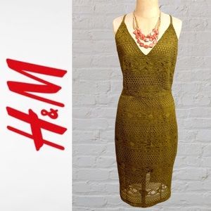 “H&M” olive green crochet lace fitted dress- 6